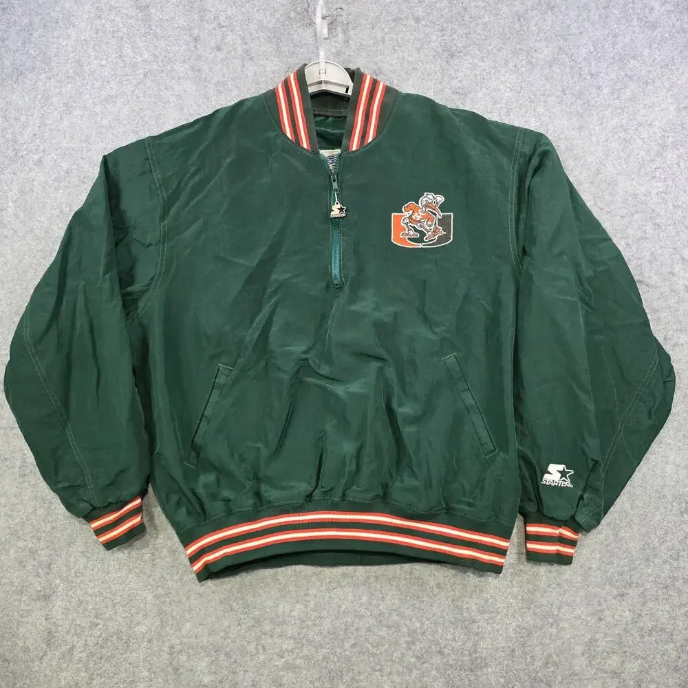 Vintage Miami Hurricanes Jacket Mens XL Green NCAA Football Starter Pullover 90s